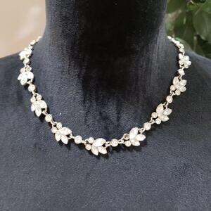 Womens Fashion Faceted Rhinestone Charm Beads Floral Choker Necklace w/ Lobster